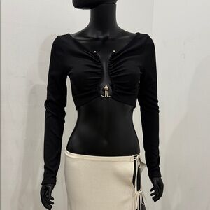 Christopher Esber Hardware Cut-Out Crop Top Black Long Sleeve Size UK 8/ S NEW